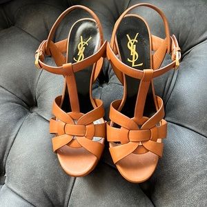 Saint Laurent 75 mm Maine Ambra Leather Platform Sandals